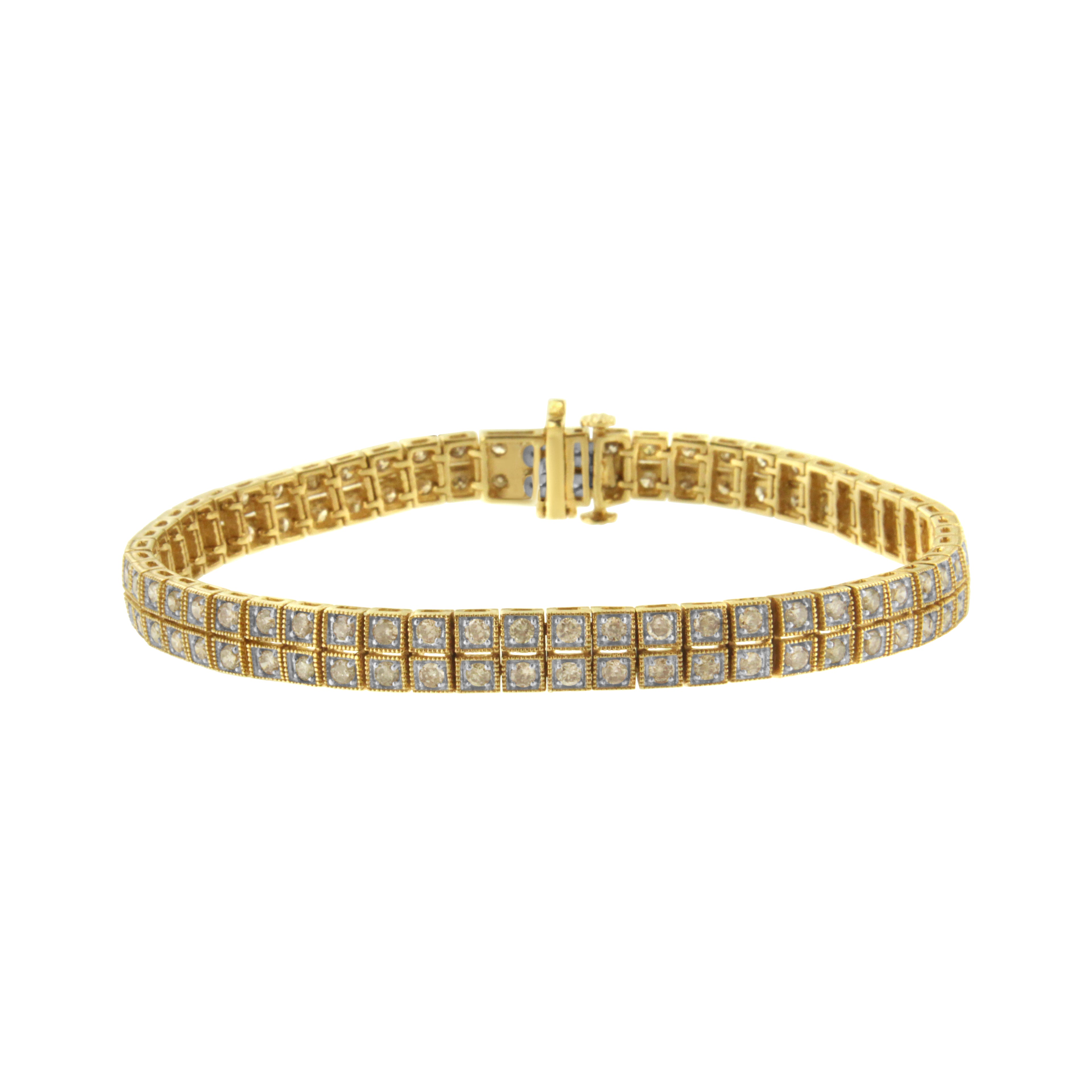 Haus of Brilliance 14K Yellow Gold over .925 Sterling Silver 3.0 Cttw Diamond Double Row Square Milgrain Link 7” Tennis Bracelet (K-L Color, I1-I2 Clarity)