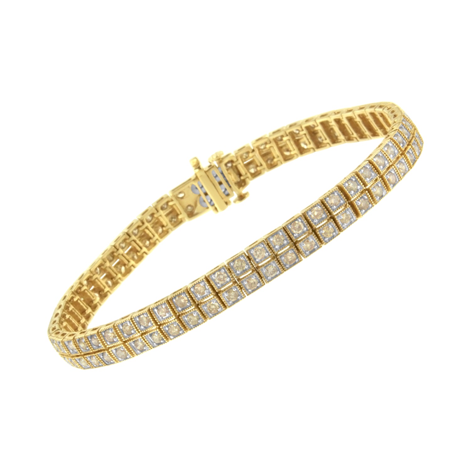 Haus of Brilliance 14K Yellow Gold over .925 Sterling Silver 3.0 Cttw Diamond Double Row Square Milgrain Link 7” Tennis Bracelet (K-L Color, I1-I2 Clarity)