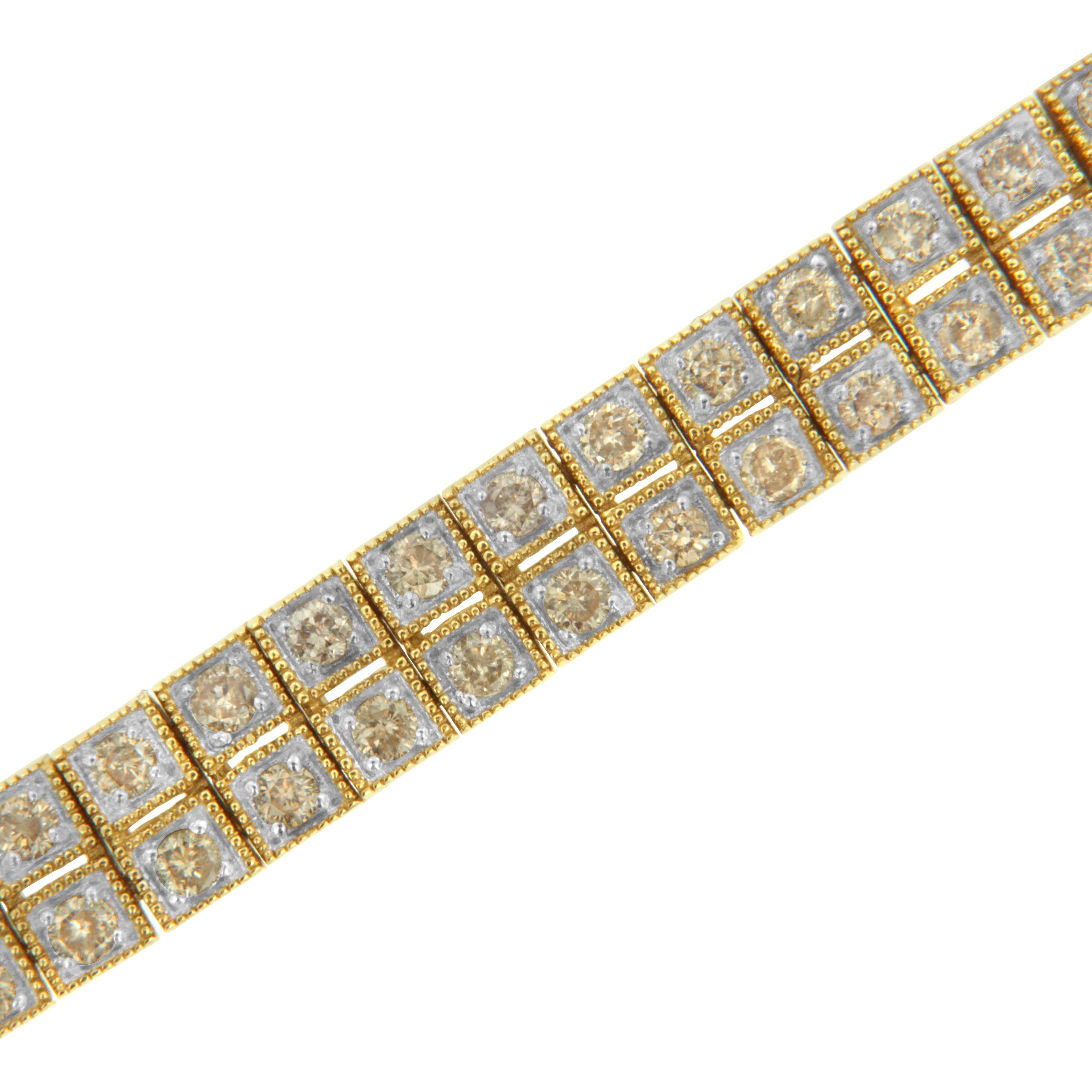 Haus of Brilliance 14K Yellow Gold over .925 Sterling Silver 3.0 Cttw Diamond Double Row Square Milgrain Link 7” Tennis Bracelet (K-L Color, I1-I2 Clarity)