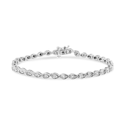 Haus of Brilliance .925 Sterling Silver 1/10 Cttw Round-Cut Diamond Pear Link 7.25&quot; Bracelet (I-J Color, I2-I3 Clarity)