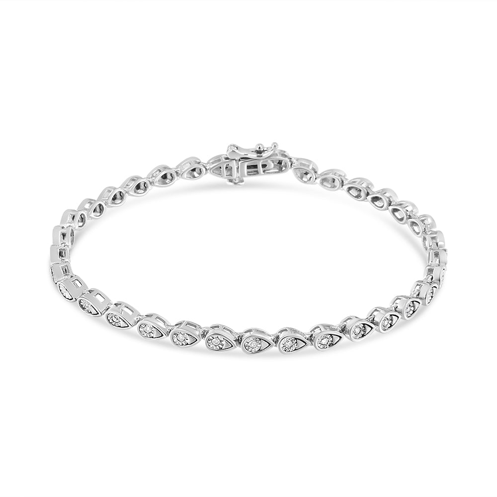 Haus of Brilliance .925 Sterling Silver 1/10 Cttw Round-Cut Diamond Pear Link 7.25&quot; Bracelet (I-J Color, I2-I3 Clarity)
