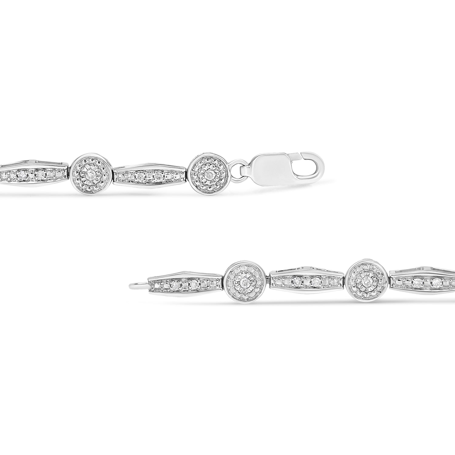 Haus of Brilliance .925 Sterling Silver 1/4 Cttw Diamond Circle and Rectangle Shaped Halo Link Bracelet (I-J Color, I2-I3 Clarity) - 7.25&quot;