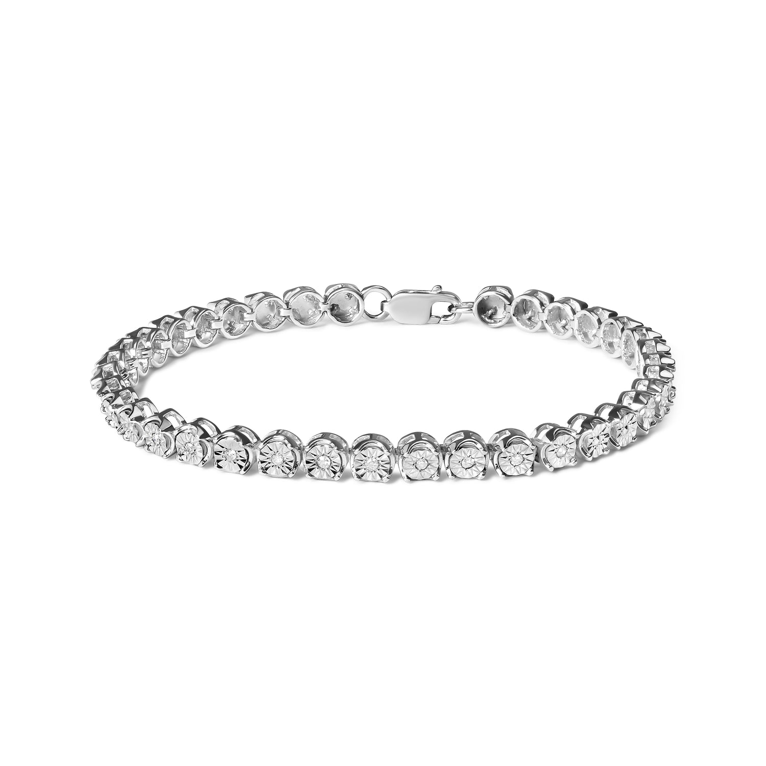 Haus of Brilliance .925 Sterling Silver 1/10 Cttw Miracle Set Diamond and Bead Link 7.25&quot; Tennis Bracelet (I-J Color, I2-I3 Clarity)