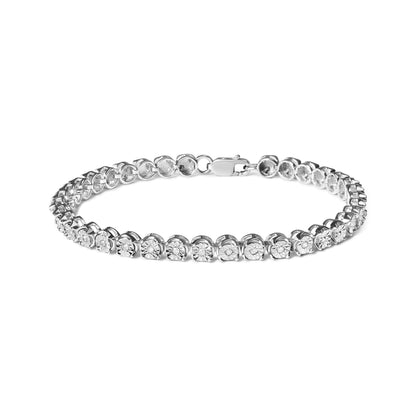 Haus of Brilliance .925 Sterling Silver 1/10 Cttw Miracle Set Diamond and Bead Link 7.25&quot; Tennis Bracelet (I-J Color, I2-I3 Clarity)
