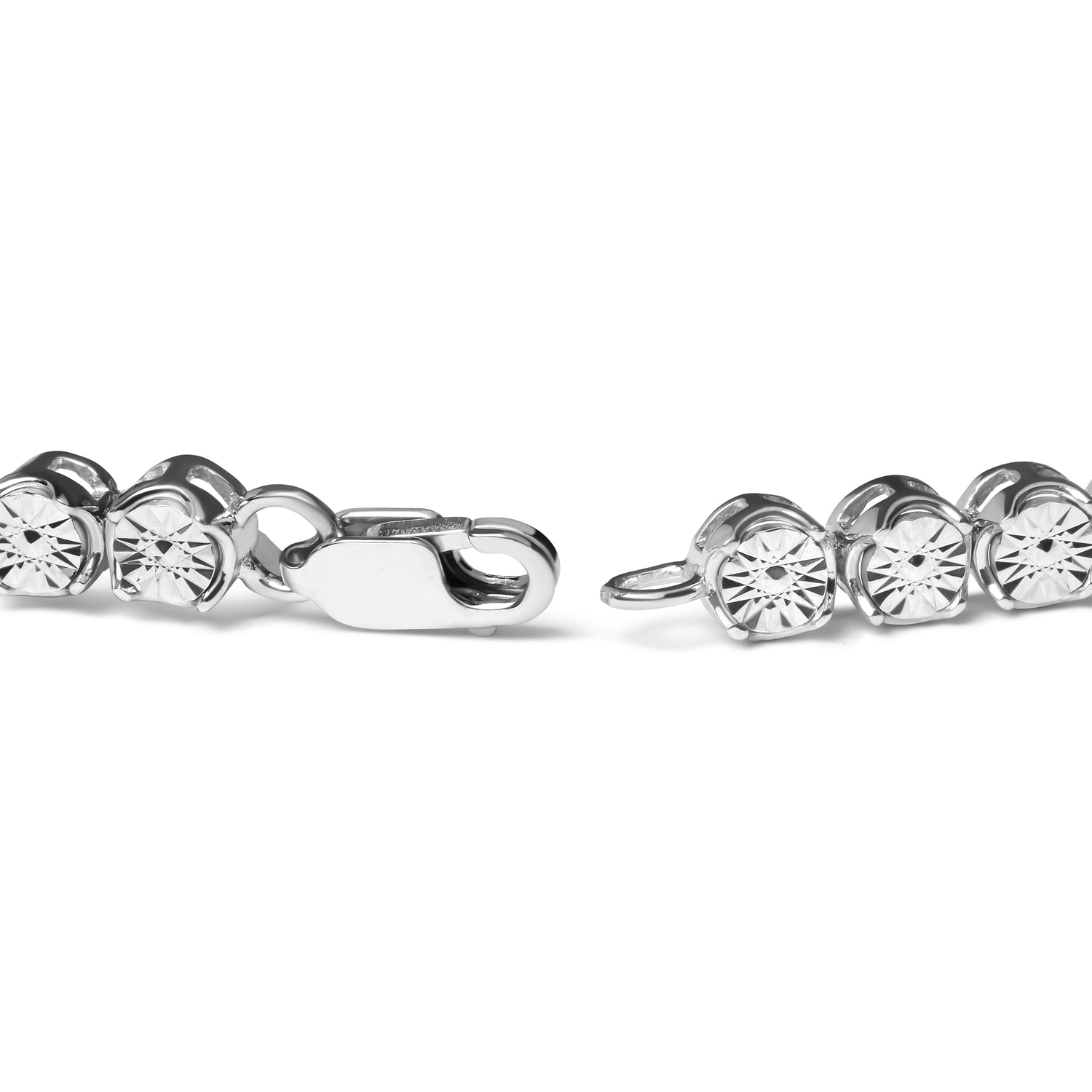 Haus of Brilliance .925 Sterling Silver 1/10 Cttw Miracle Set Diamond and Bead Link 7.25&quot; Tennis Bracelet (I-J Color, I2-I3 Clarity)