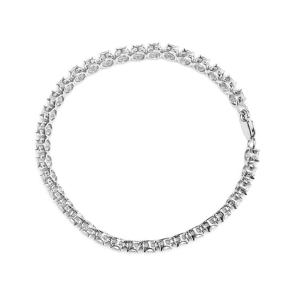 Haus of Brilliance .925 Sterling Silver 1/10 Cttw Miracle Set Diamond and Bead Link 7.25&quot; Tennis Bracelet (I-J Color, I2-I3 Clarity)
