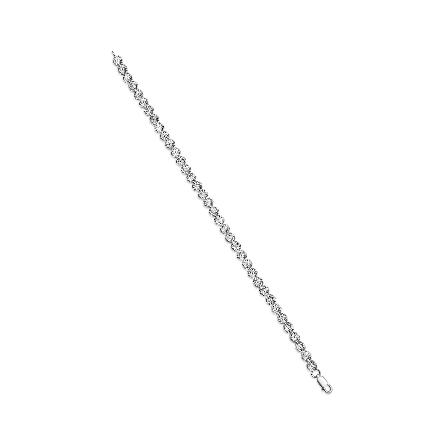 Haus of Brilliance .925 Sterling Silver 1/10 Cttw Miracle Set Diamond and Bead Link 7.25&quot; Tennis Bracelet (I-J Color, I2-I3 Clarity)
