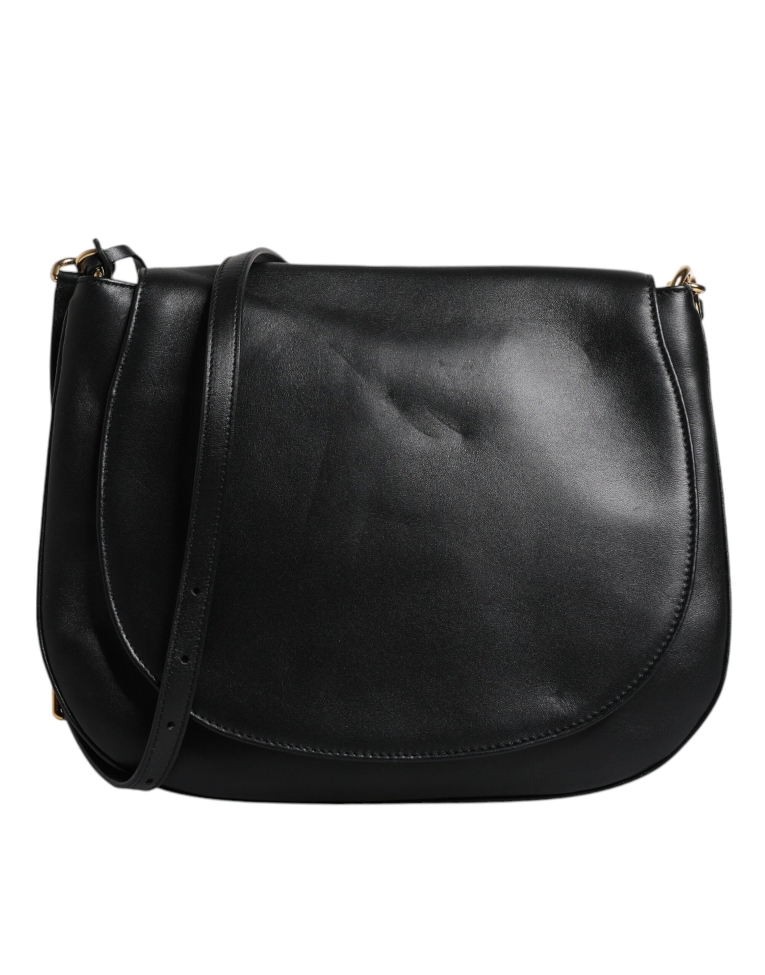 Dolce &amp; Gabbana Dolce &amp; Gabbana Black Leather Flap Saddle Shoulder Bag/one size/Black