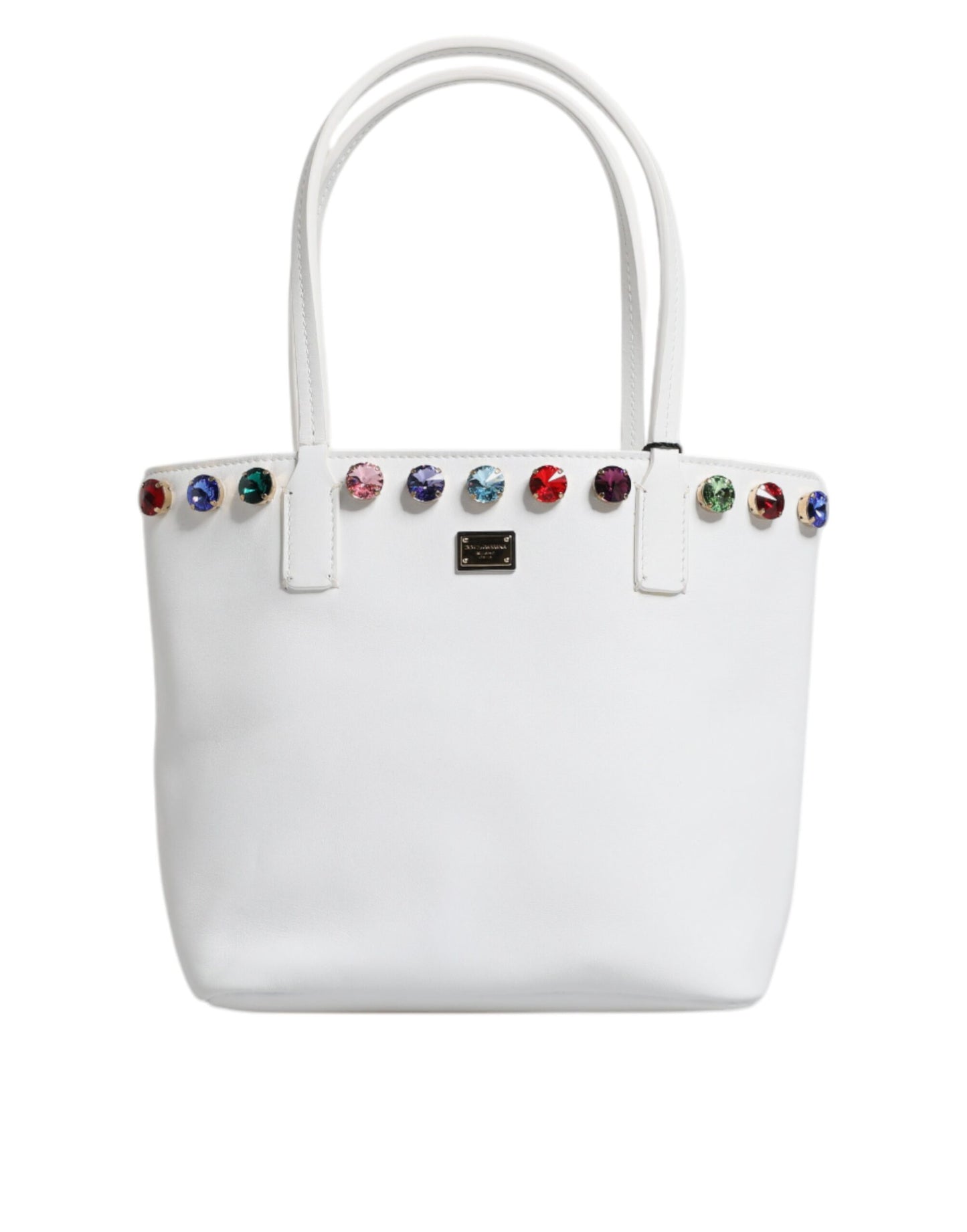 Dolce & Gabbana Dolce & Gabbana White Leather Crystal DG Logo Shoulder Tote Bag/one size/White