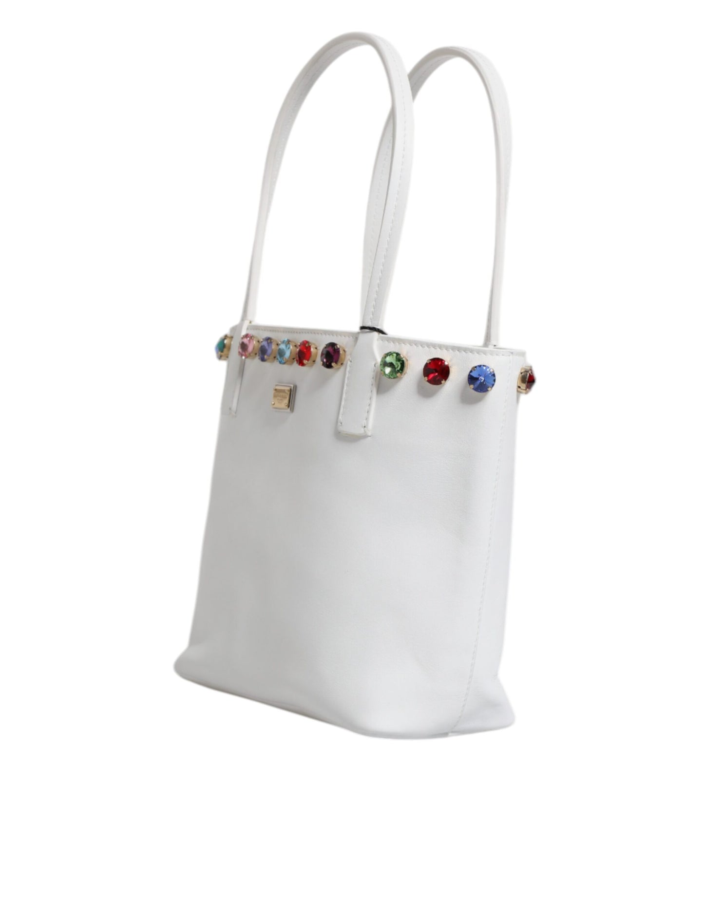 Dolce & Gabbana Dolce & Gabbana White Leather Crystal DG Logo Shoulder Tote Bag/one size/White