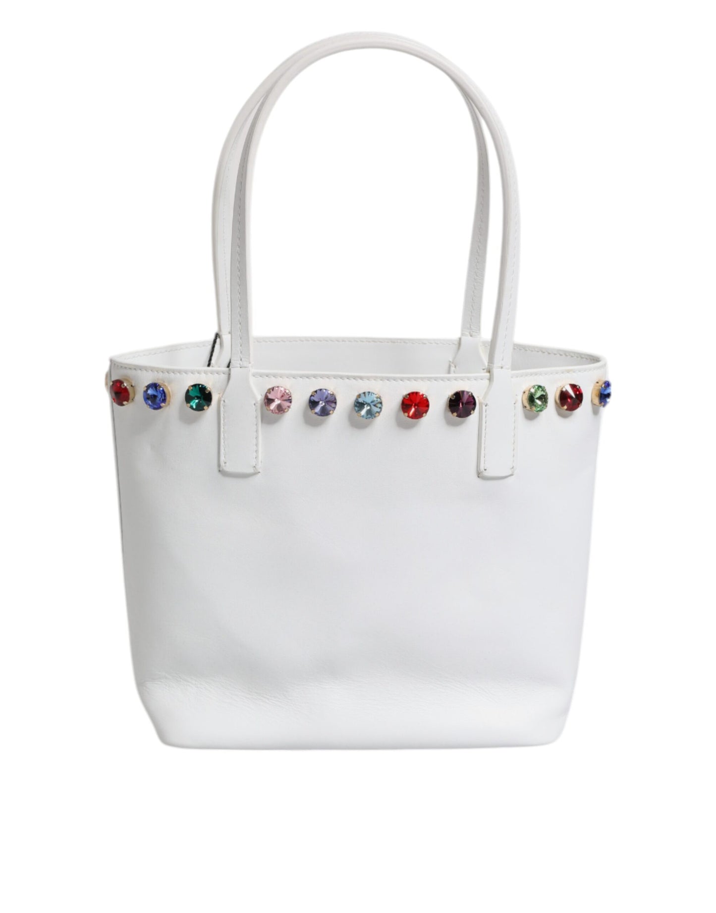 Dolce & Gabbana Dolce & Gabbana White Leather Crystal DG Logo Shoulder Tote Bag/one size/White