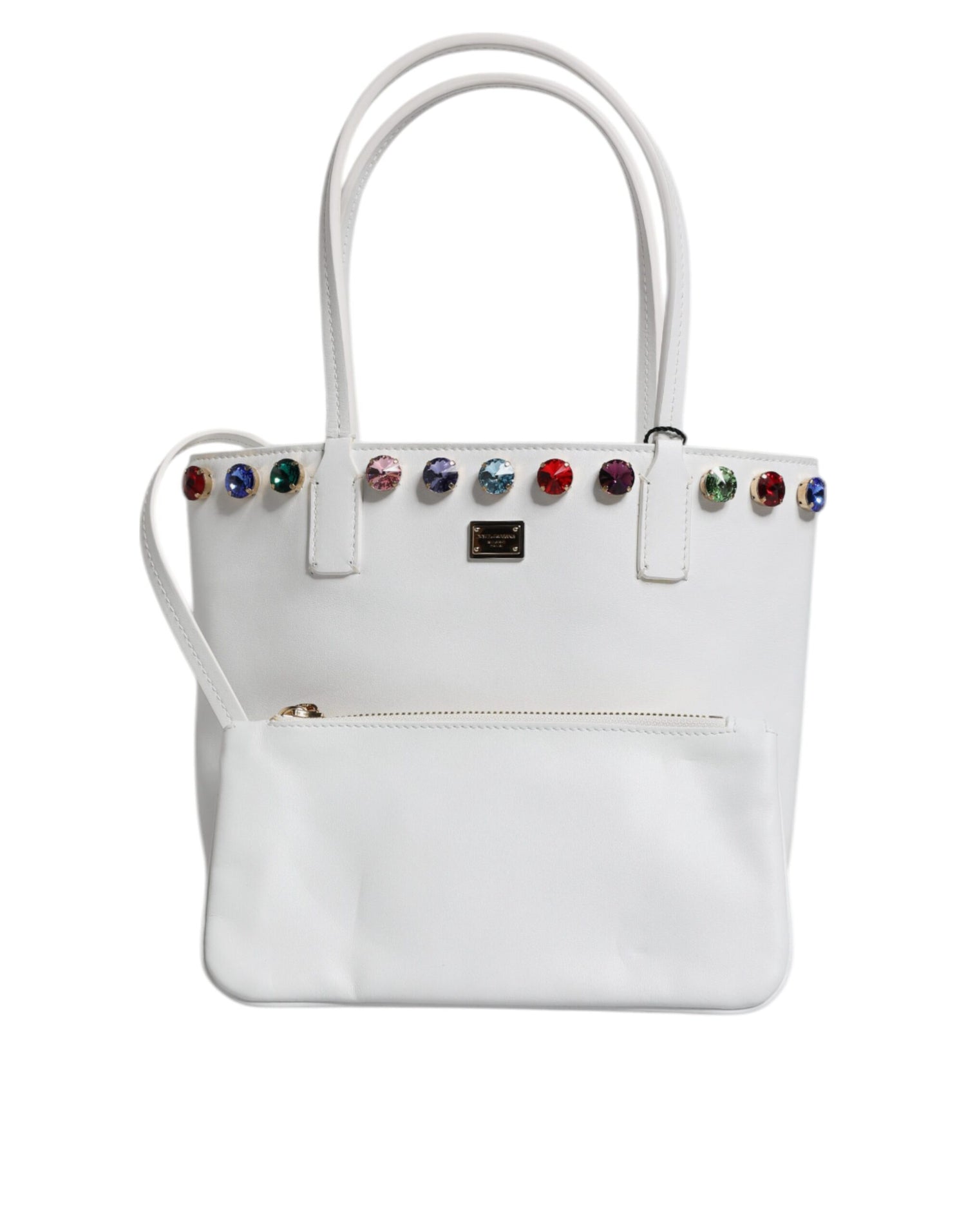 Dolce &amp; Gabbana Dolce &amp; Gabbana White Leather Crystal DG Logo Shoulder Tote Bag/one size/White