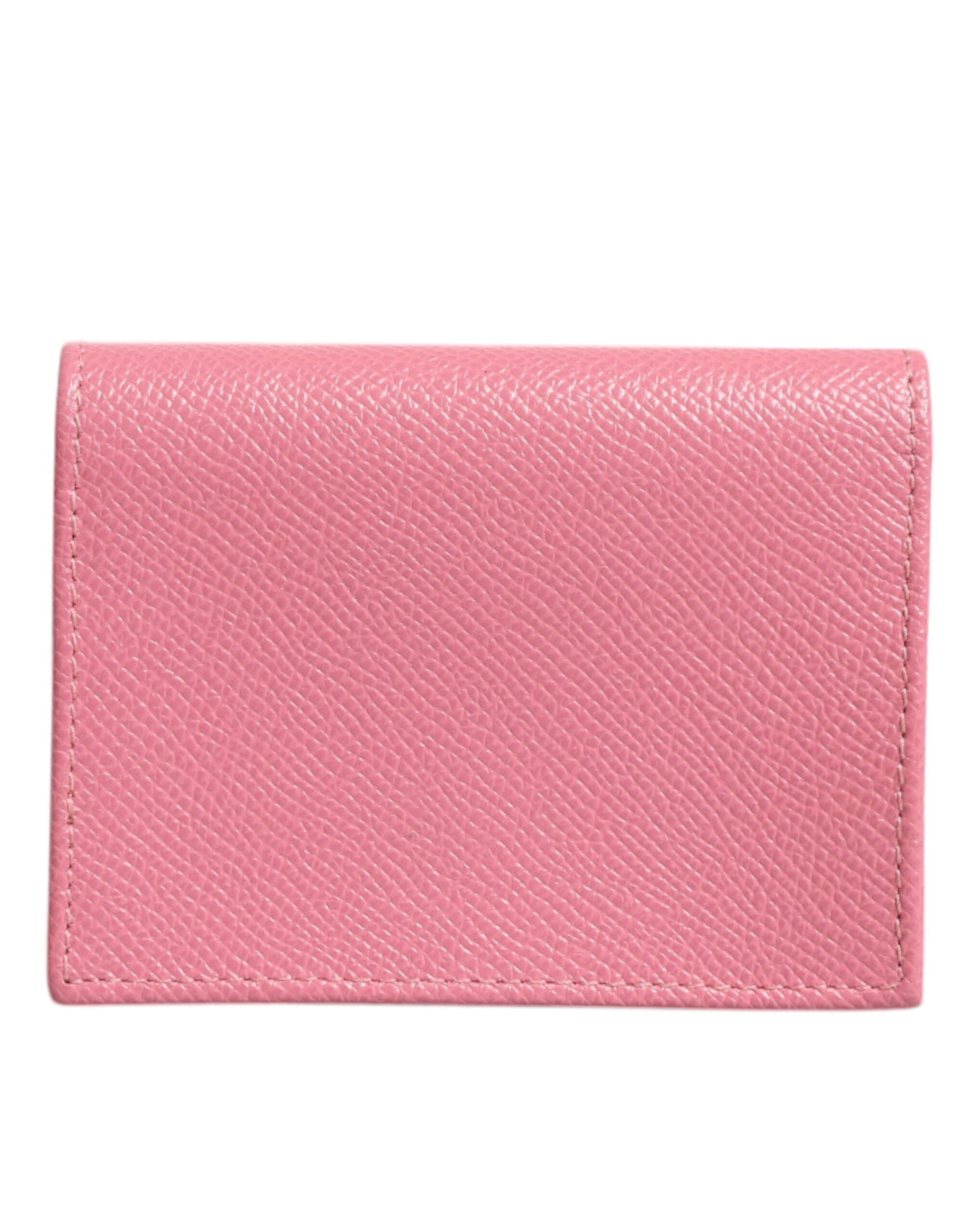 Dolce &amp; Gabbana Pink Calfskin Leather DG Logo Bifold Card Slot Wallet/one size/Pink