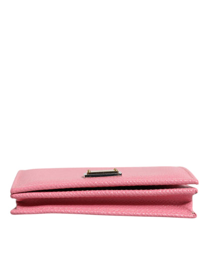 Dolce &amp; Gabbana Pink Calfskin Leather DG Logo Bifold Card Slot Wallet/one size/Pink