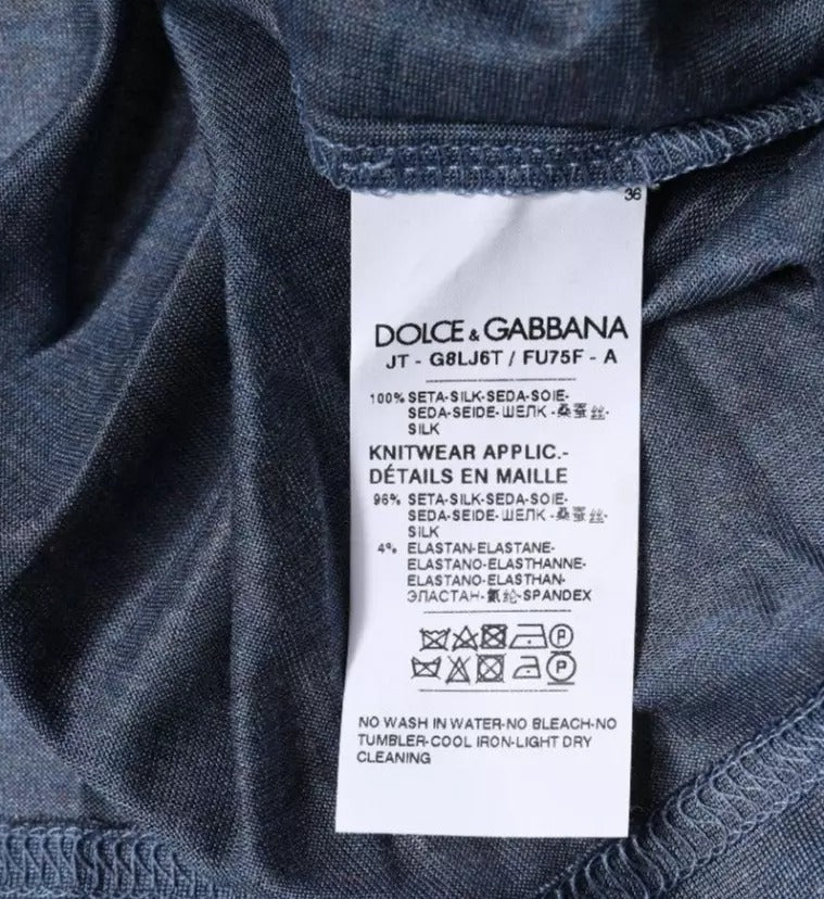 Dolce &amp; Gabbana Blue Silk Crew Neck Short Sleeves T-shirt/IT44 | XS/Blue