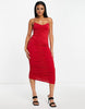 Asos Red Strappy Ruched Midi Dress / XS