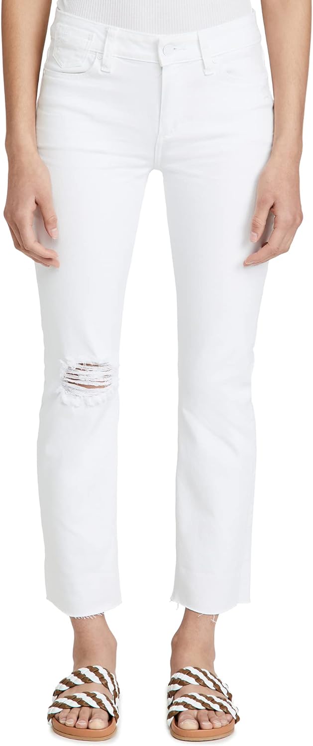 Paige Brigitte Raw Hem Distressed Straight Leg Jean - /White