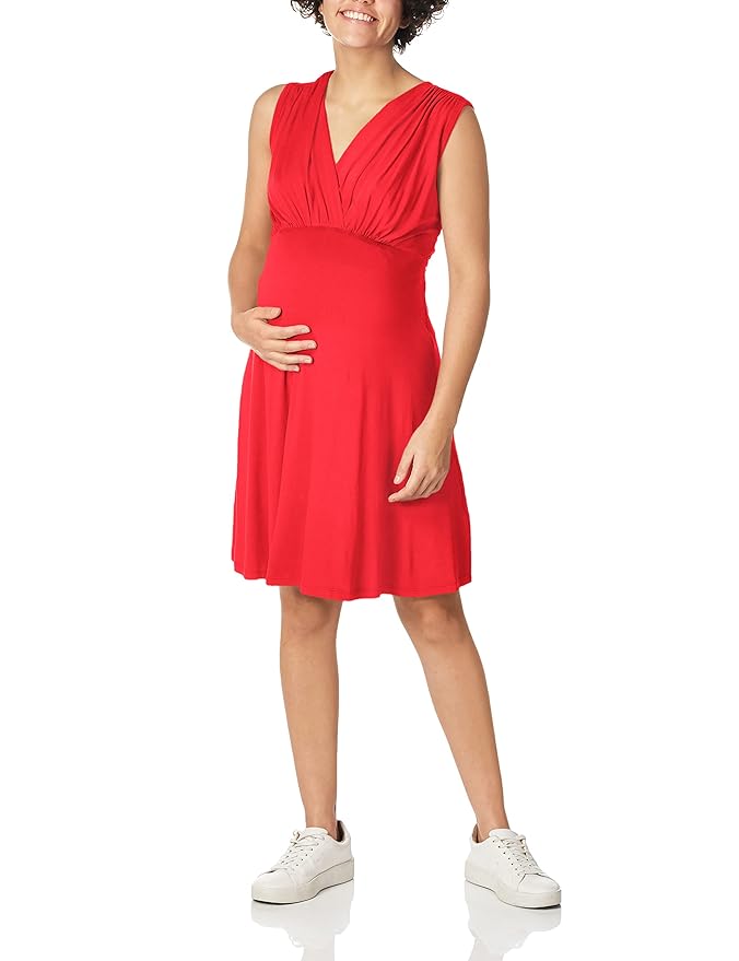 Maternal America Sleeveless Front Tie Dress - Red