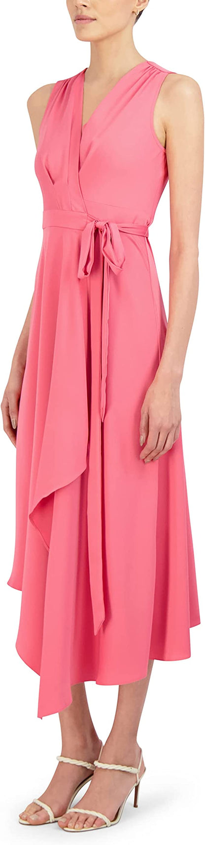 Fit &amp; Flare Asymmetrical Hem Tie Belt Midi Wrap Dress