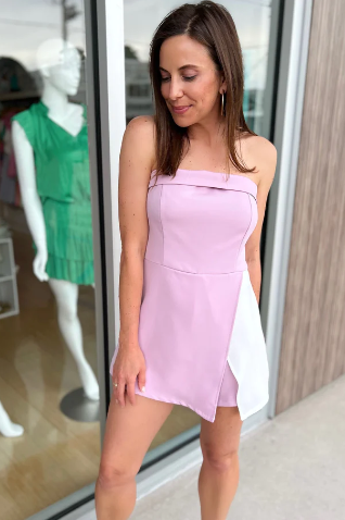 Ensemble Lavender Color Block Strapless Romper / L