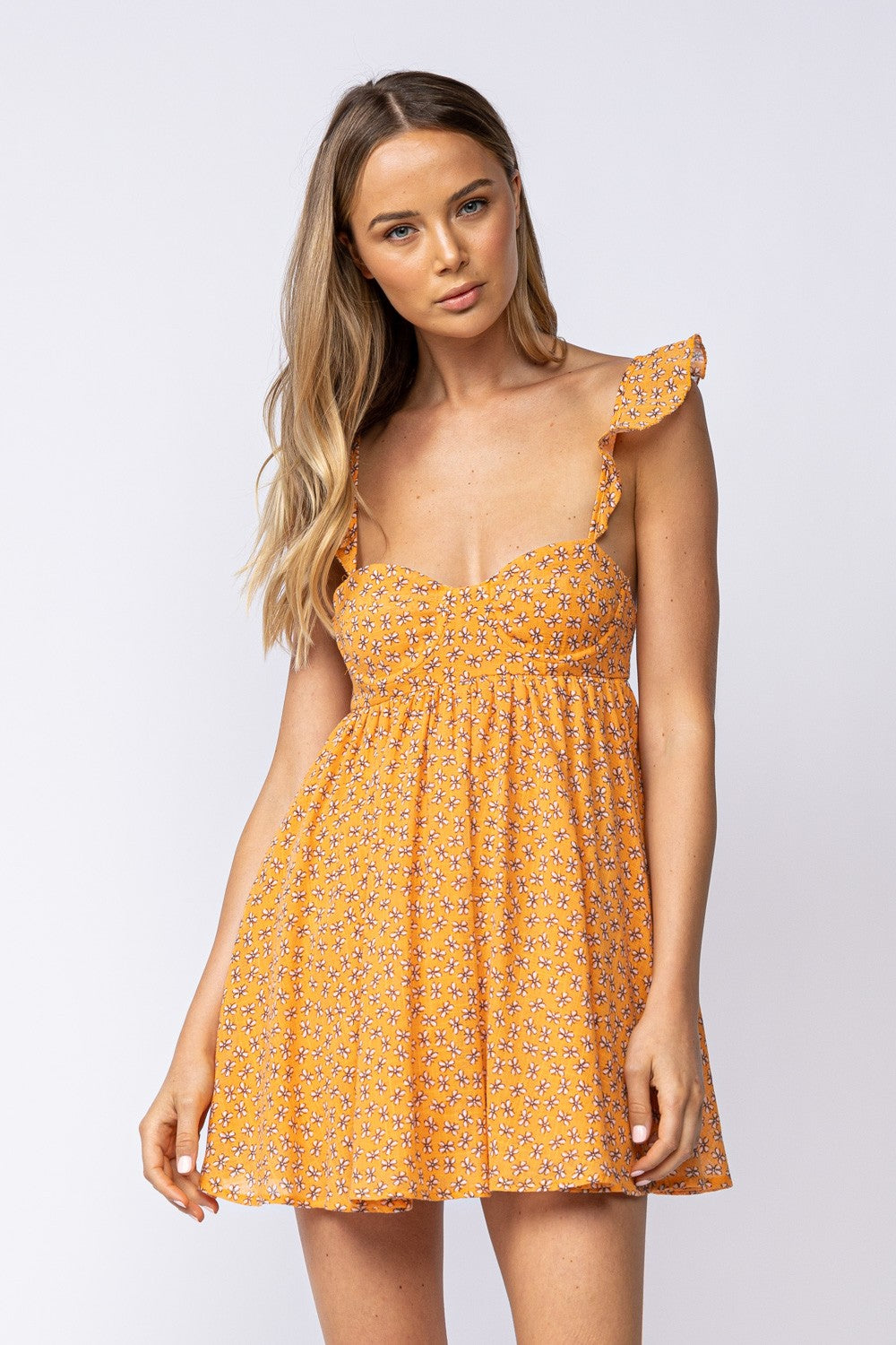 Sky To Moon Orange Floral Babydoll Mini // S