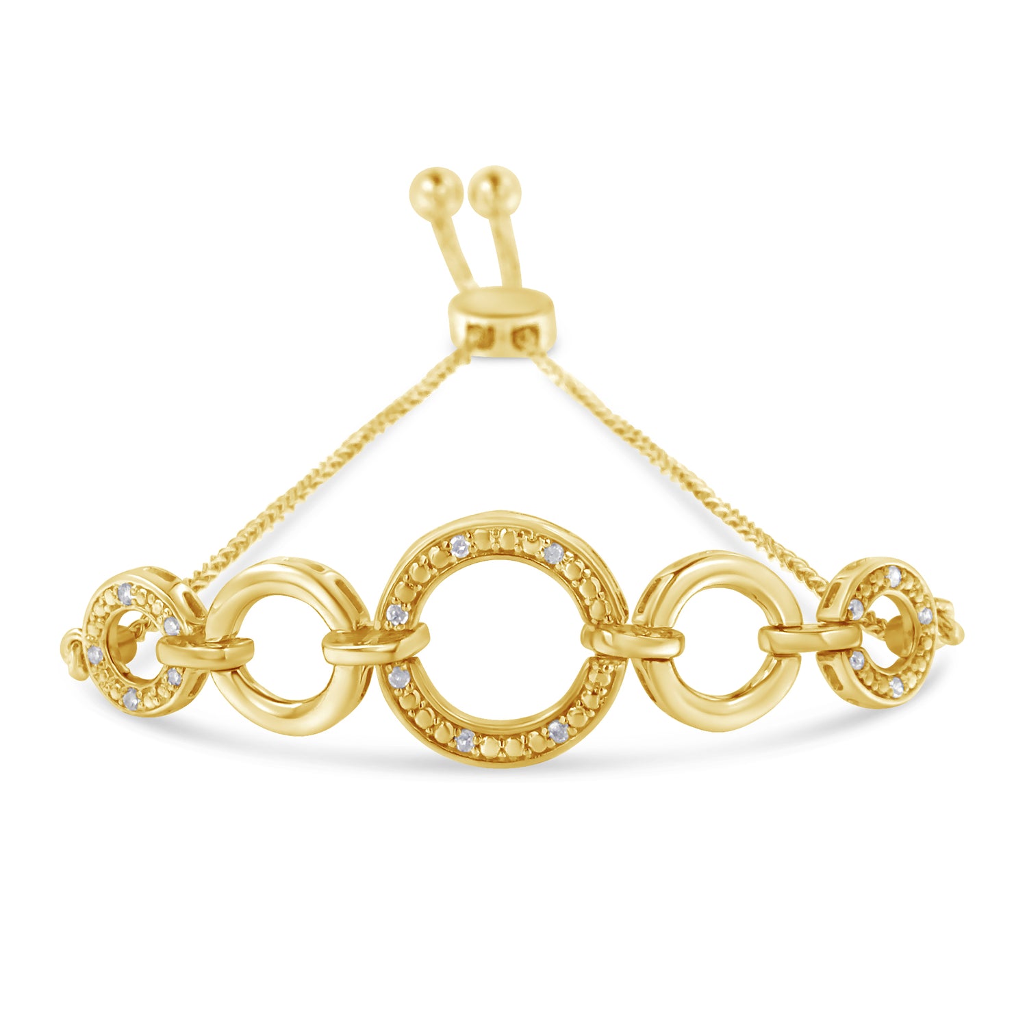Haus of Brilliance 10K Yellow Gold over .925 Sterling Silver Diamond Accented Graduated Infinity Open Circle 6”-9” Adjustable Bolo Bracelet (H-I Color, I2-I3 Clarity)