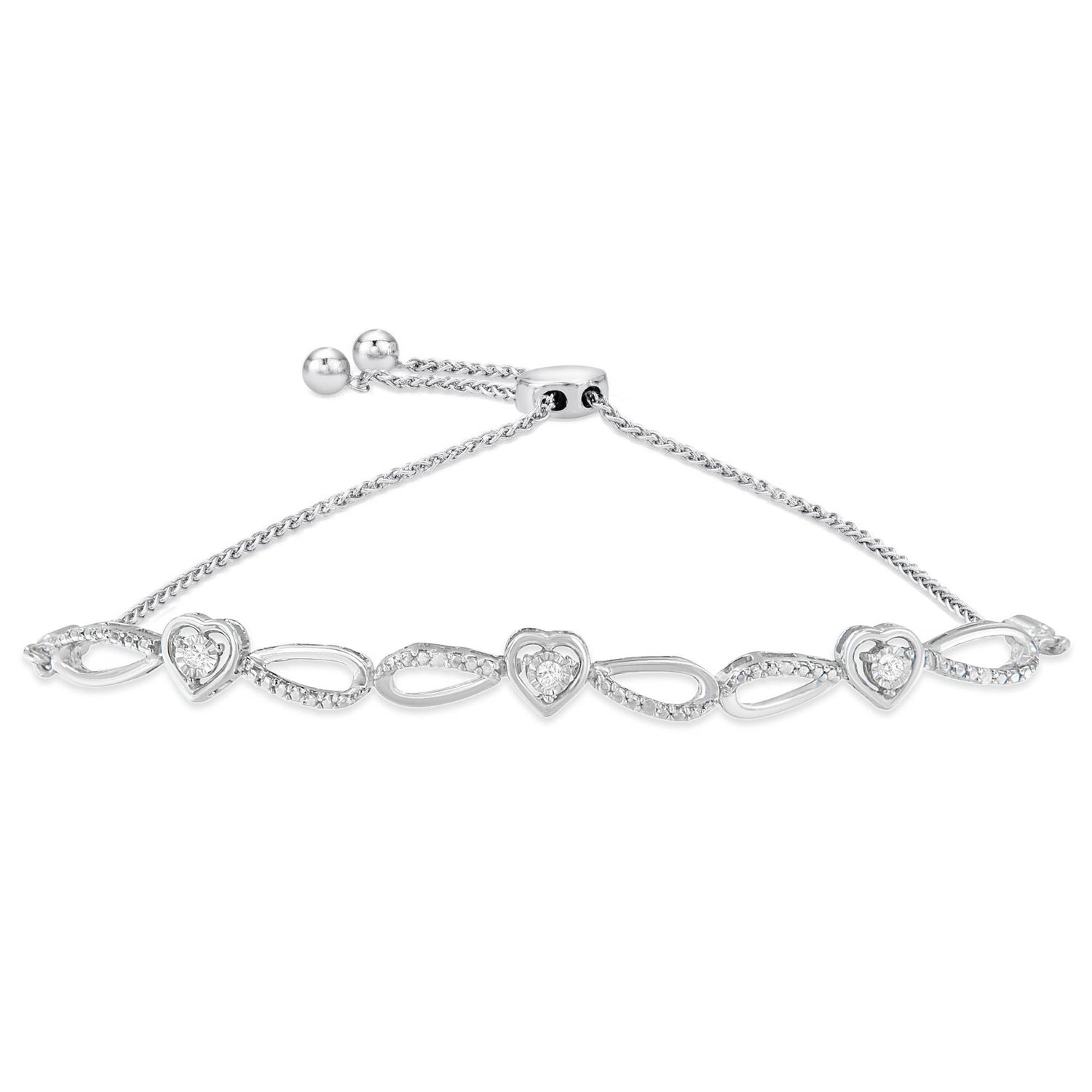 Haus of Brilliance .925 Sterling Silver Diamond Accent Heart and Infinity 4”-10” Adjustable Bolo Bracelet (I-J Color, I3 Clarity)