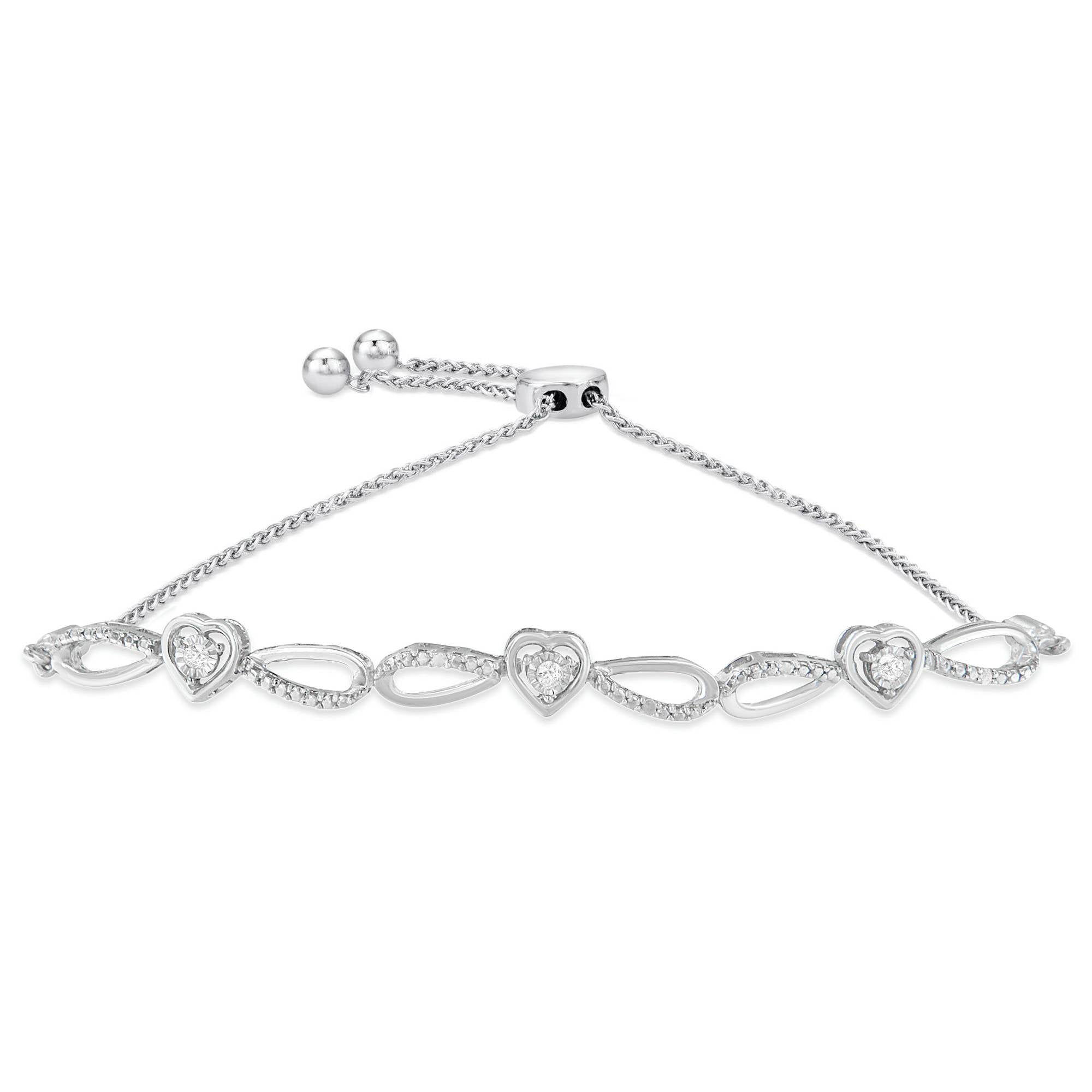 Haus of Brilliance .925 Sterling Silver Diamond Accent Heart and Infinity 4”-10” Adjustable Bolo Bracelet (I-J Color, I3 Clarity)