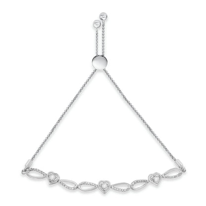 Haus of Brilliance .925 Sterling Silver Diamond Accent Heart and Infinity 4”-10” Adjustable Bolo Bracelet (I-J Color, I3 Clarity)