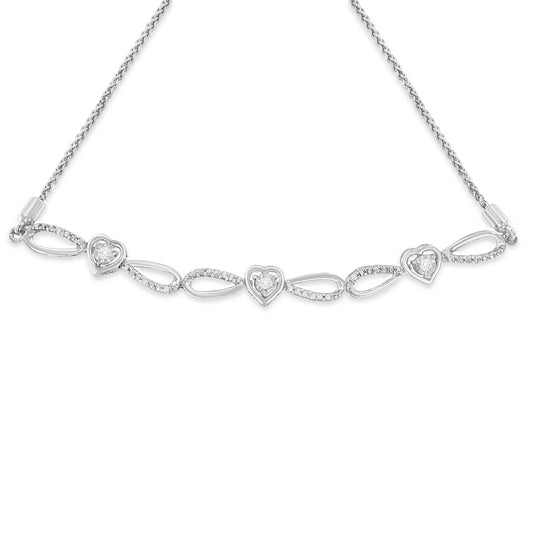 Haus of Brilliance .925 Sterling Silver Diamond Accent Heart and Infinity 4”-10” Adjustable Bolo Bracelet (I-J Color, I3 Clarity)