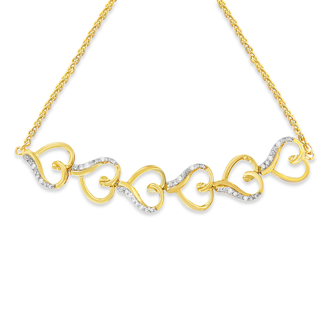 Haus of Brilliance 10K Yellow Gold over .925 Sterling Silver Diamond Accented Open Hearts 6”-9” Adjustable Chain Bolo Bracelet (H-I Color, I2-I3 Clarity)