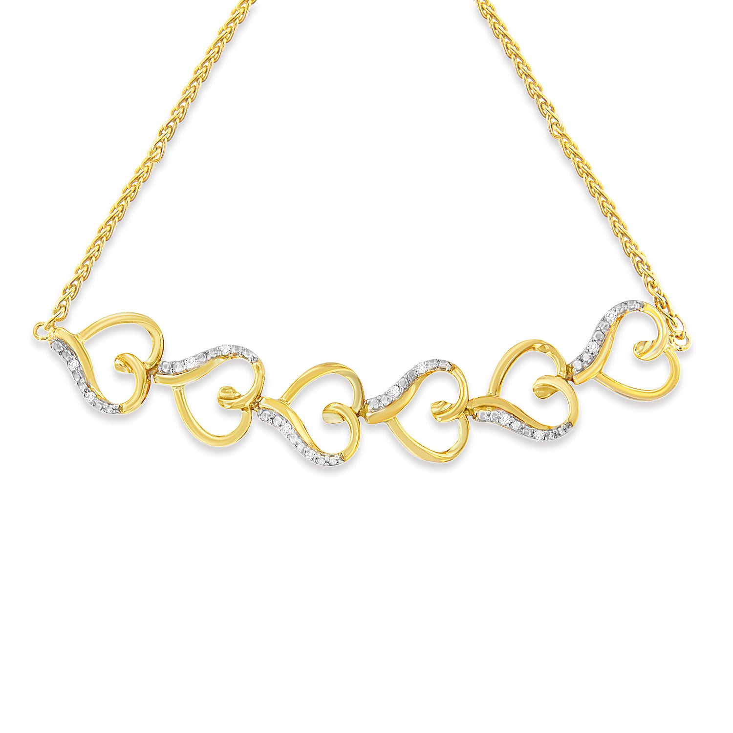 Haus of Brilliance 10K Yellow Gold over .925 Sterling Silver Diamond Accented Open Hearts 6”-9” Adjustable Chain Bolo Bracelet (H-I Color, I2-I3 Clarity)