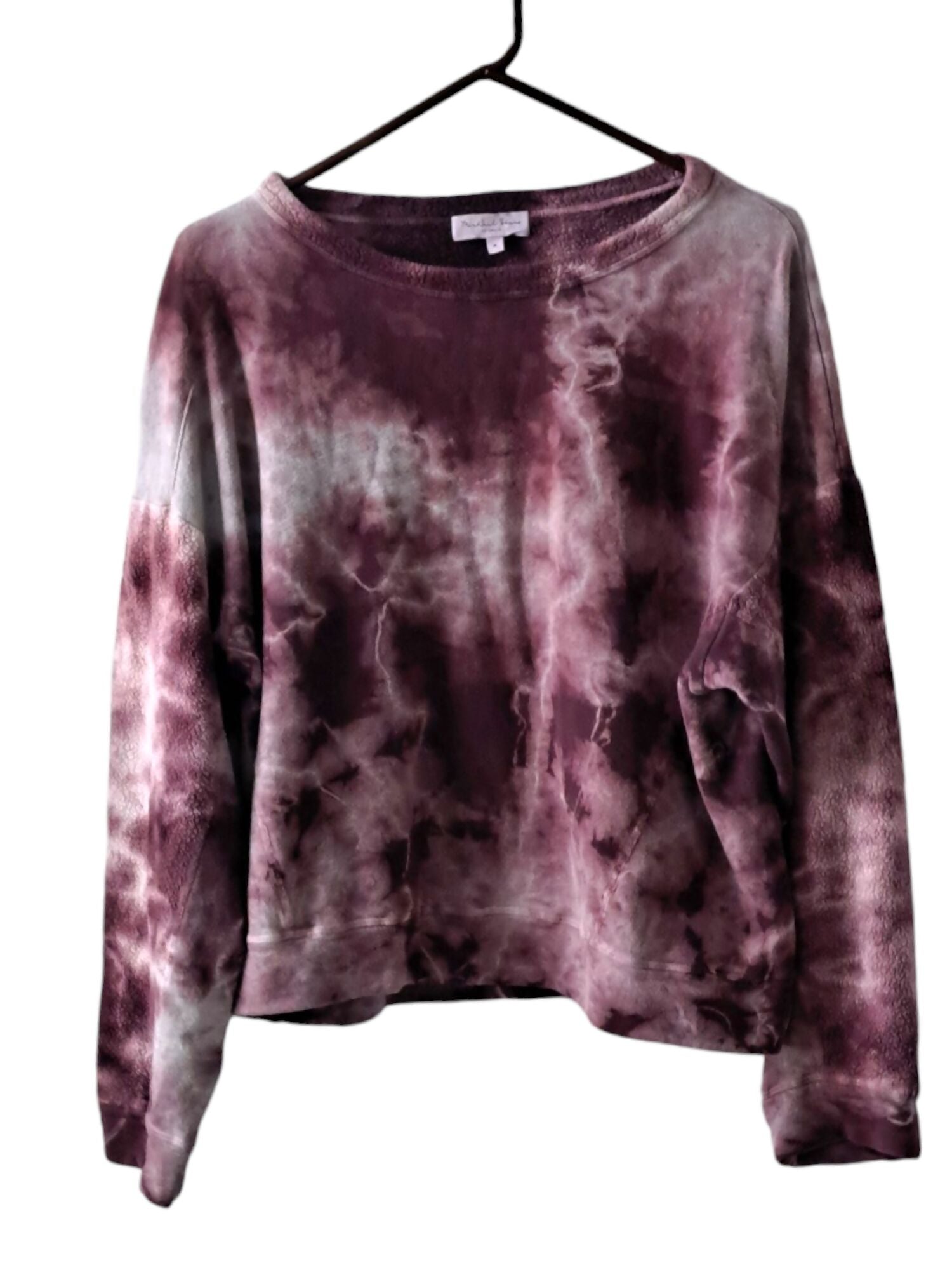 Michael Stars Ezra Cropped Pullover-Tie Dye-Purple/Multi Eggplant Size Medium