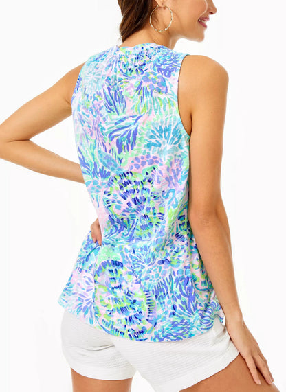 Lilly Pulitzer Essie Tank- Top - Shell - Blue Multi/Multi Shell - S
