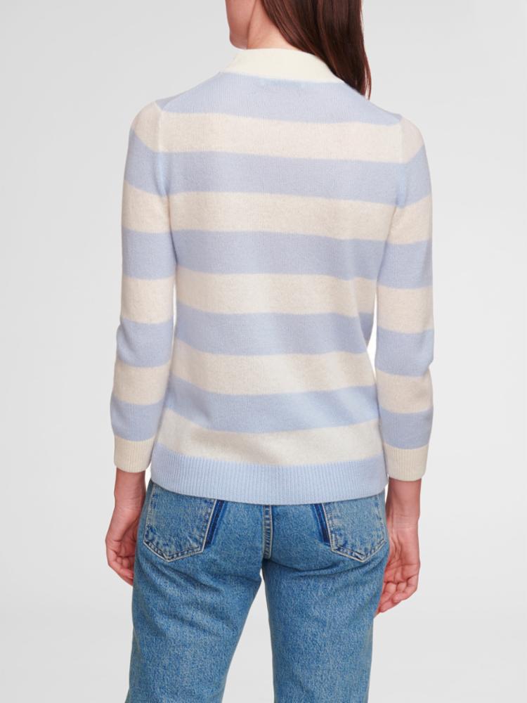 White + Warren Mariner Mockneck Sweater - Stripes - Blue Multi/PEARL WHITE/ SEABREEZE BLUE PRLWS - M