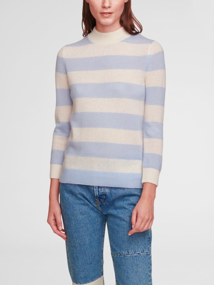 White + Warren Mariner Mockneck Sweater - Stripes - Blue Multi/PEARL WHITE/ SEABREEZE BLUE PRLWS - M