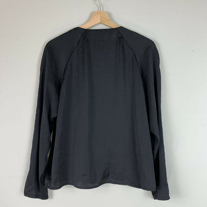 Brass Long Sleeve V-Neck Crossover Blouse - Black - M