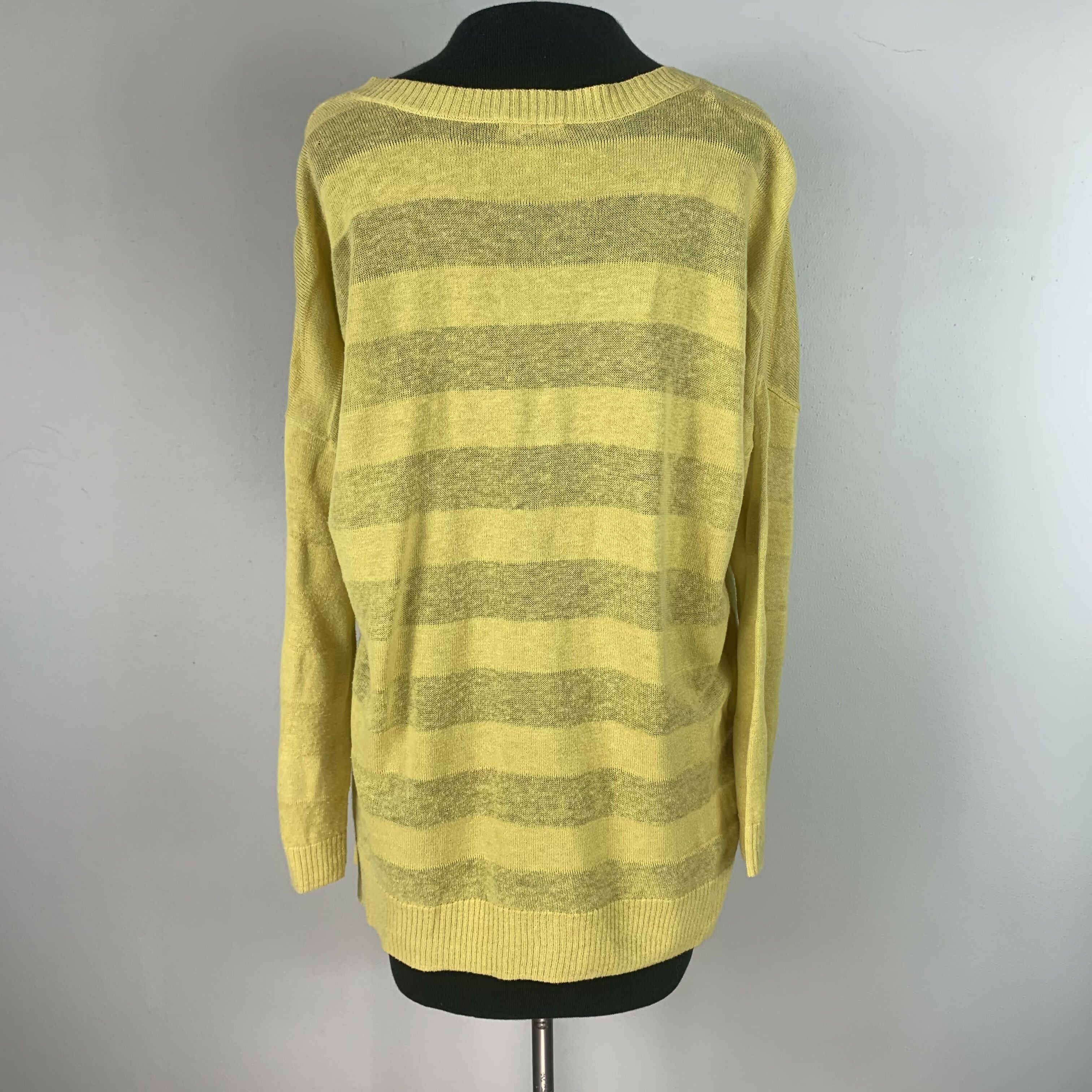 Lilla P Relaxed V-Neck Tunic Sweater - Stripes - Yellow- M