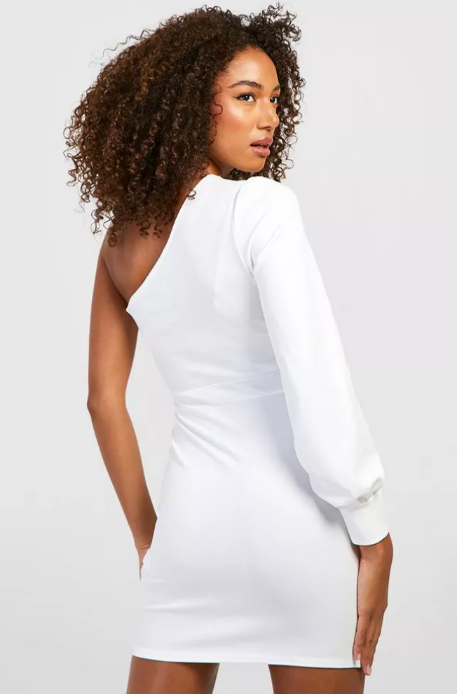 Boohoo White One Shoulder Long Sleeve Mini Dress