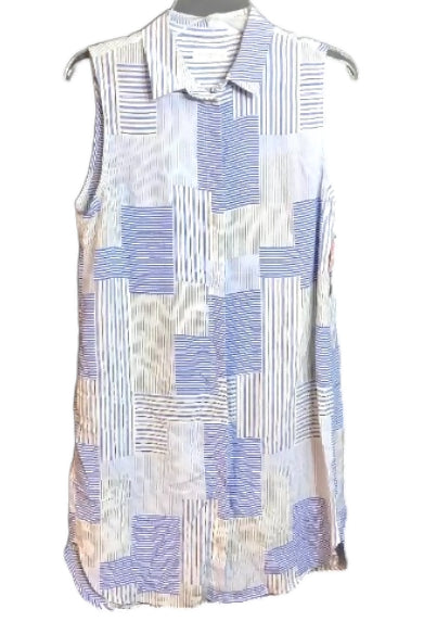 Equipment Michaela Linear Patchwork Silk Dress-Stripes-Blue Multi-Small