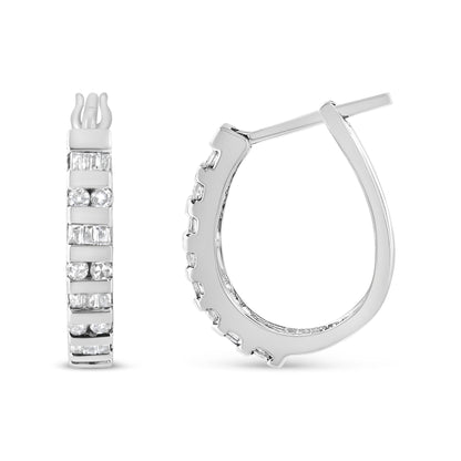 Haus of Brilliance 10K White Gold 1.0 Cttw Round and Baguette-Cut Diamond Hoop Earrings (I-J Color, I2-I3 Clarity)