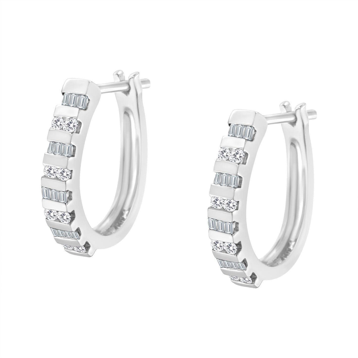 Haus of Brilliance 10K White Gold 1.0 Cttw Round and Baguette-Cut Diamond Hoop Earrings (I-J Color, I2-I3 Clarity)