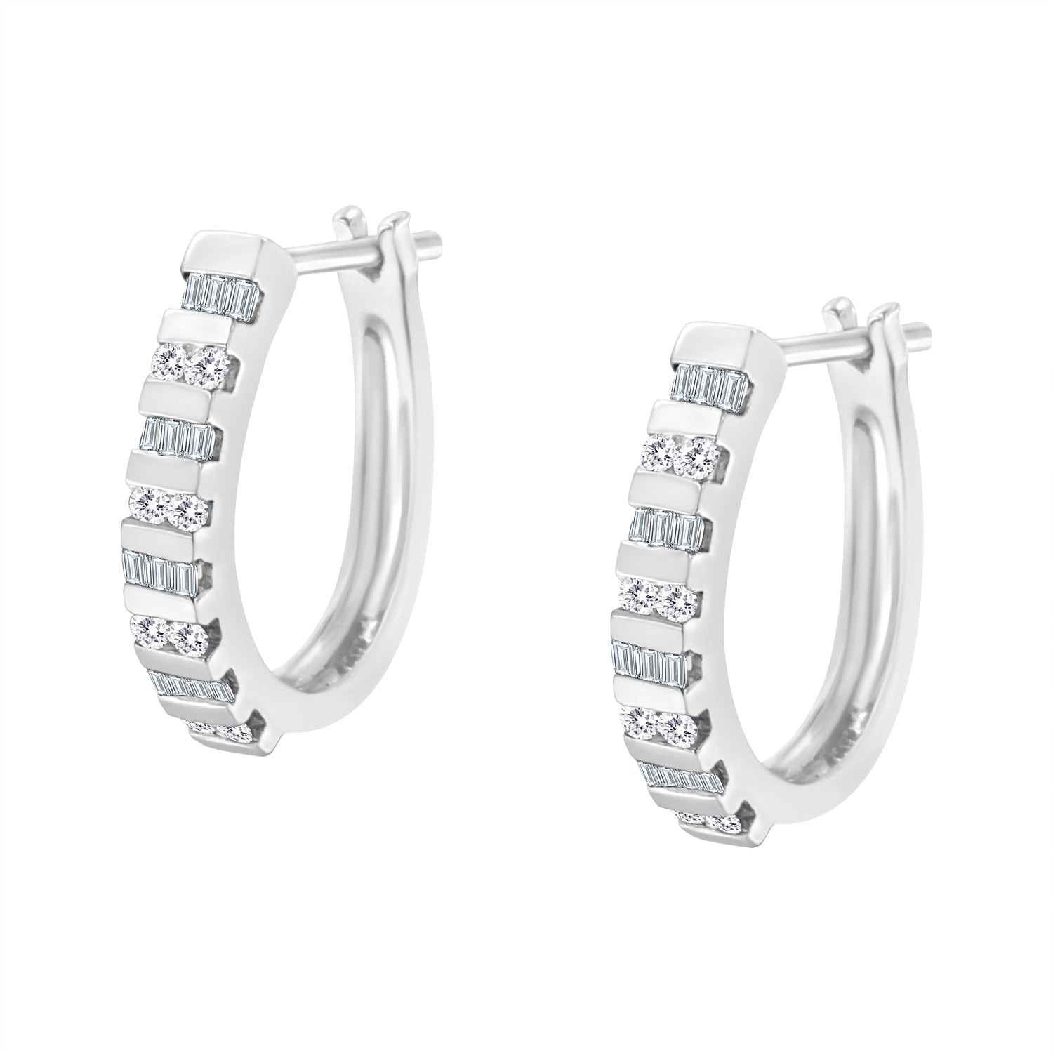 Haus of Brilliance 10K White Gold 1.0 Cttw Round and Baguette-Cut Diamond Hoop Earrings (I-J Color, I2-I3 Clarity)