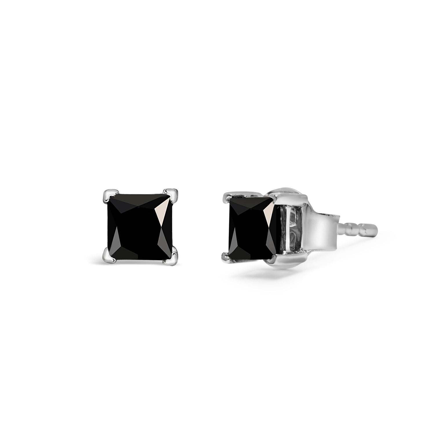 Haus of Brilliance 14K White Gold 1/2 Cttw Princess-Cut Treated Black Diamond Classic 4-Prong Stud Earrings with Push Backs (Fancy Color-Enhanced, I2-I3 Clarity)