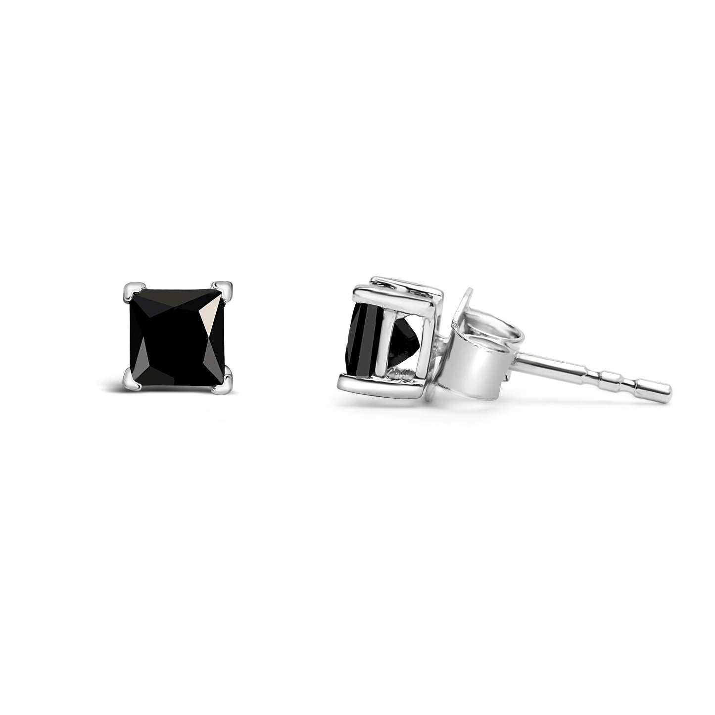 Haus of Brilliance 14K White Gold 1/2 Cttw Princess-Cut Treated Black Diamond Classic 4-Prong Stud Earrings with Push Backs (Fancy Color-Enhanced, I2-I3 Clarity)