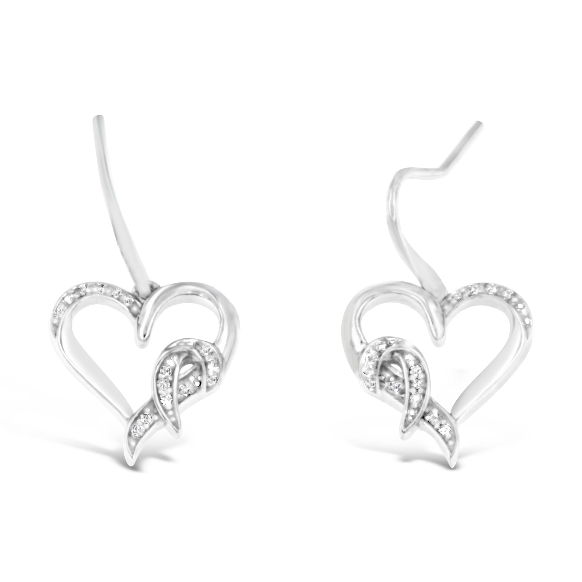 Haus of Brilliance Sterling Silver Round Cut Diamond Heart Dangle Earrings (0.09 cttw, H-I Color, I1-I2 Clarity)