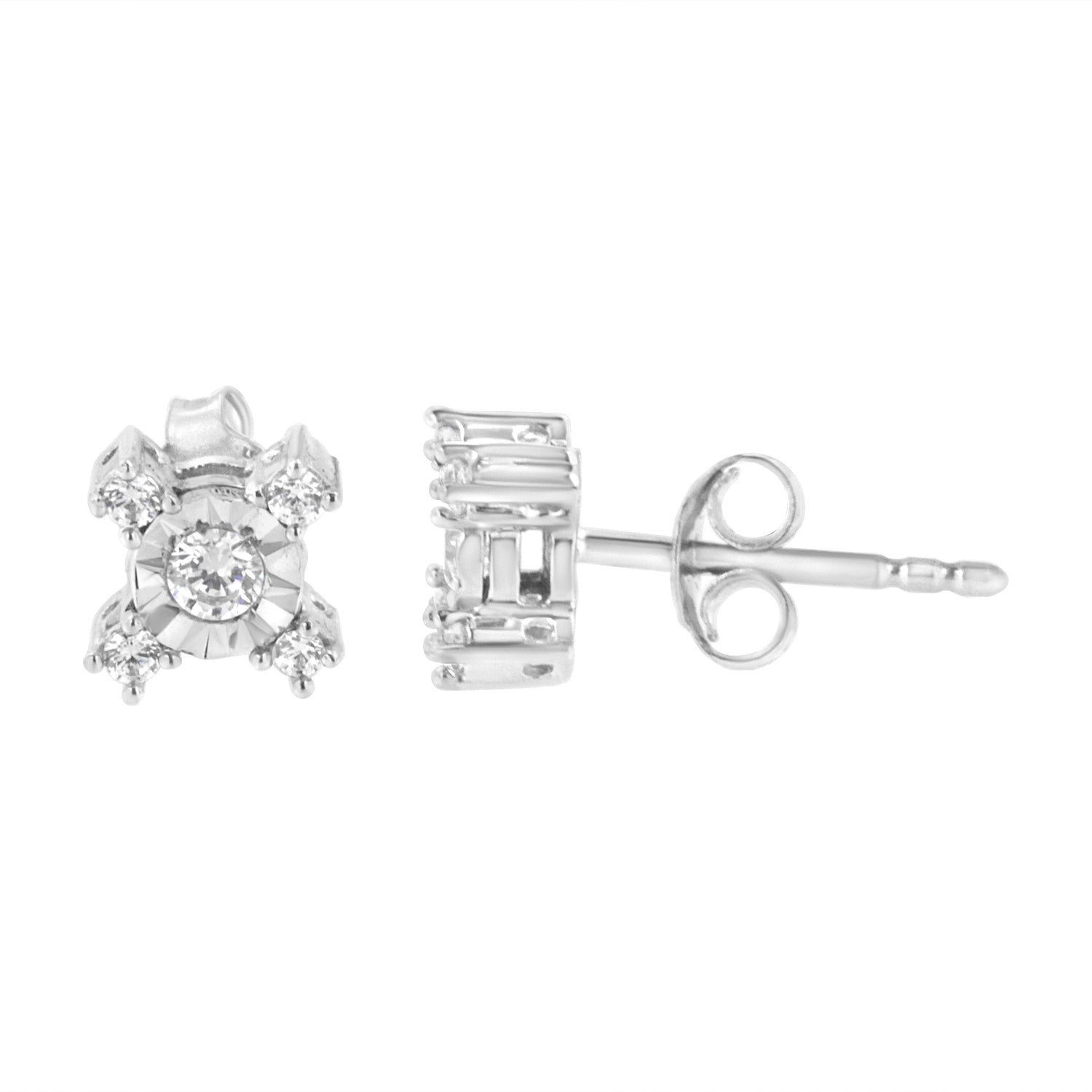 Haus of Brilliance .925 Sterling Silver 1/4 Cttw Miracle Plate Set Round and Princess-Cut Diamond &quot;X&quot; Shaped Stud Earrings (I-J Color, I2-I3 Clarity)