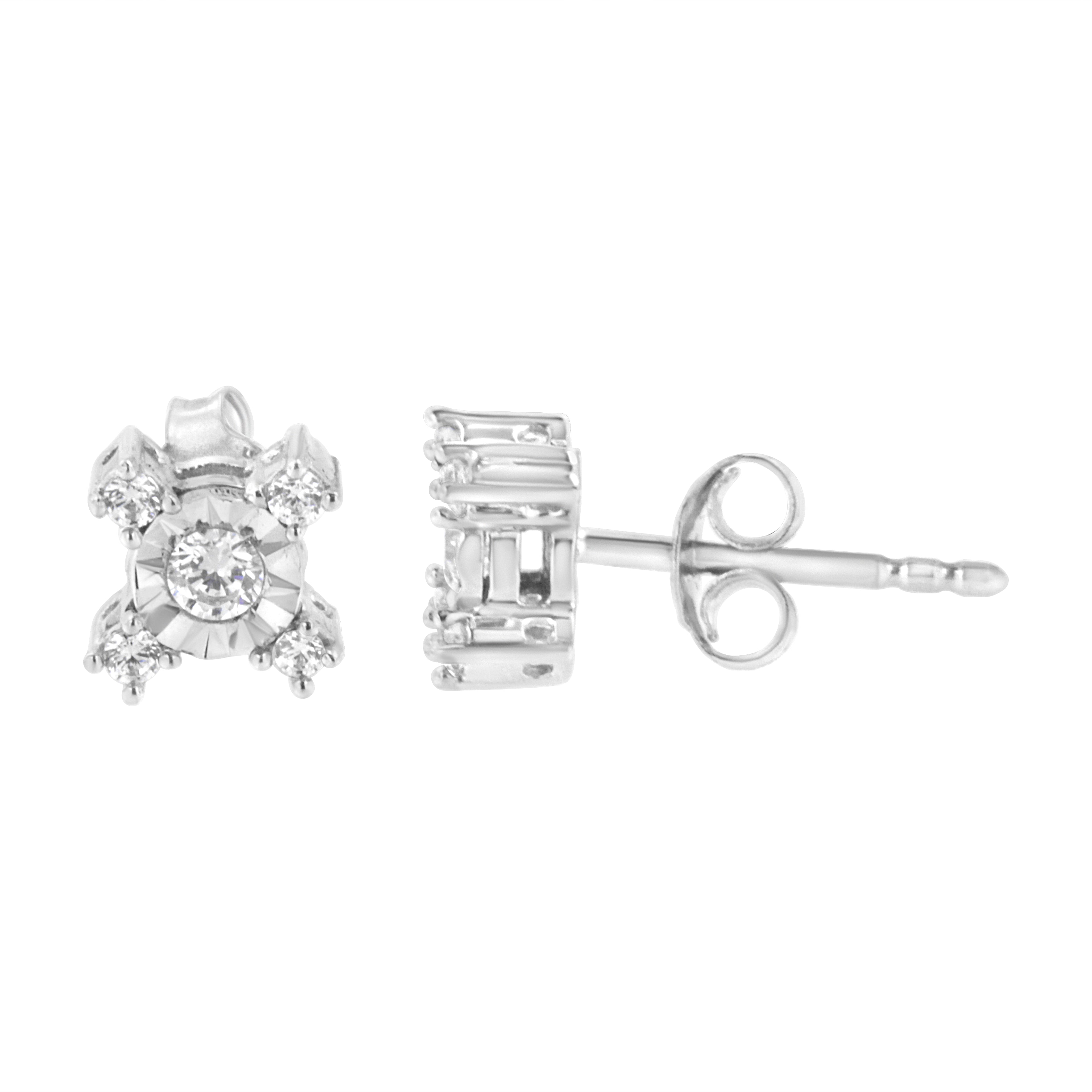 Haus of Brilliance .925 Sterling Silver 1/4 Cttw Miracle Plate Set Round and Princess-Cut Diamond &quot;X&quot; Shaped Stud Earrings (I-J Color, I2-I3 Clarity)