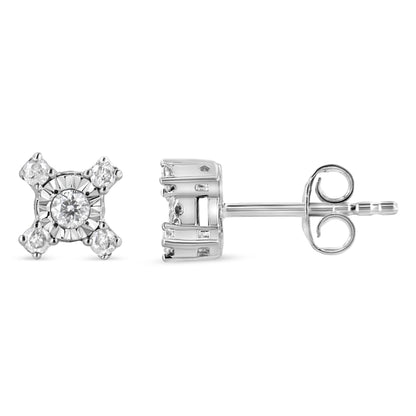 Haus of Brilliance .925 Sterling Silver 1/4 Cttw Miracle Plate Set Round and Princess-Cut Diamond &quot;X&quot; Shaped Stud Earrings (I-J Color, I2-I3 Clarity)