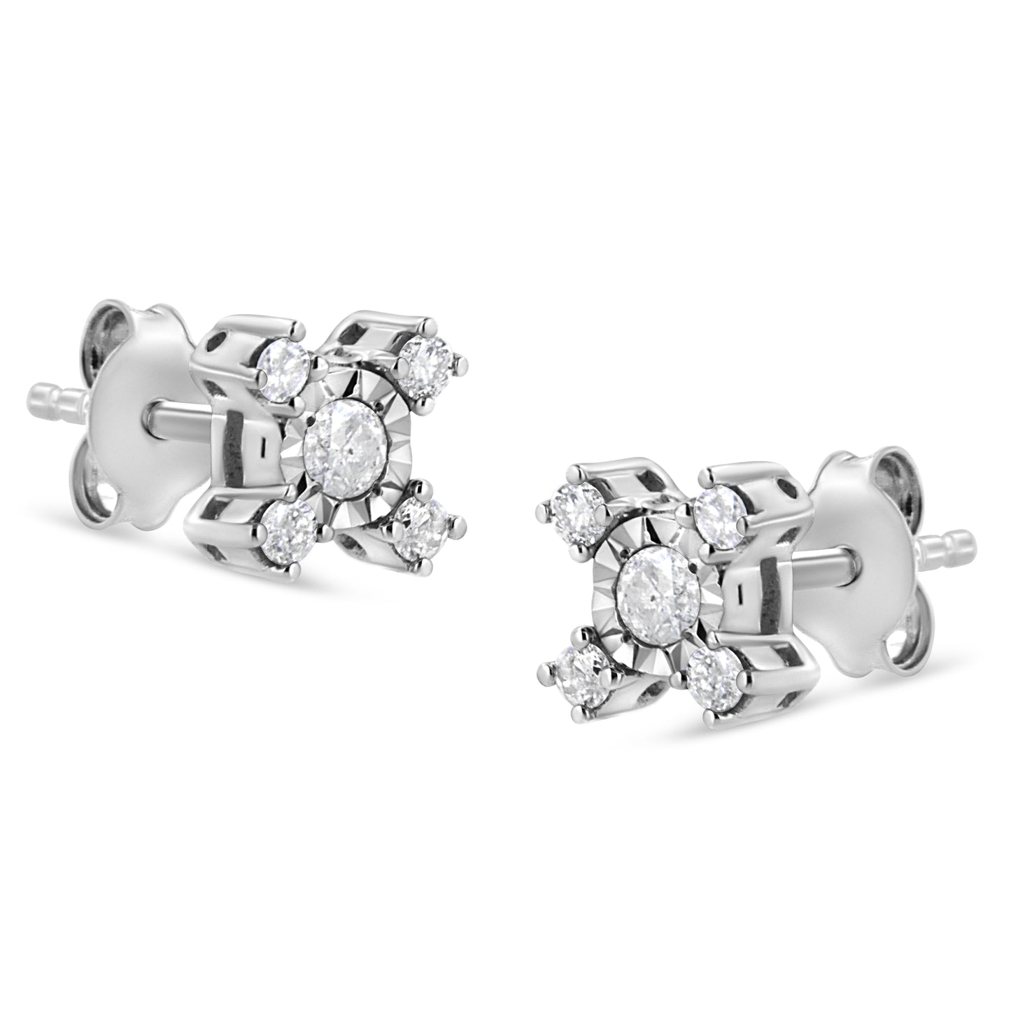 Haus of Brilliance .925 Sterling Silver 1/4 Cttw Miracle Plate Set Round and Princess-Cut Diamond "X" Shaped Stud Earrings (I-J Color, I2-I3 Clarity)